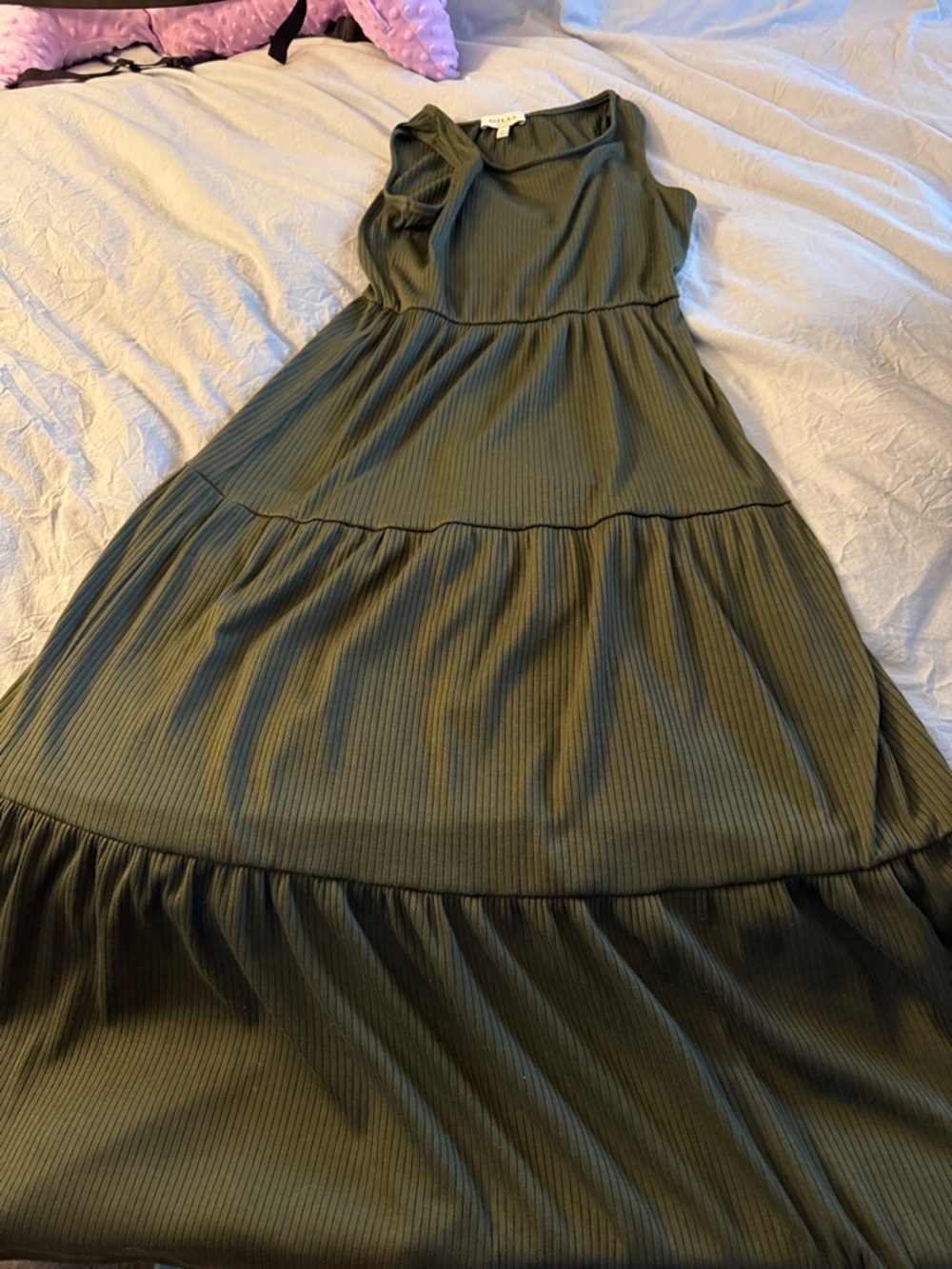 Gilli Olive Green Ribbed Sleeveless Dress